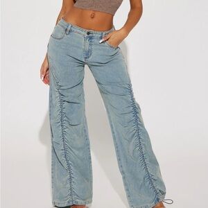 Fashion Nova Light Blue Flare Jeans with Side Detail